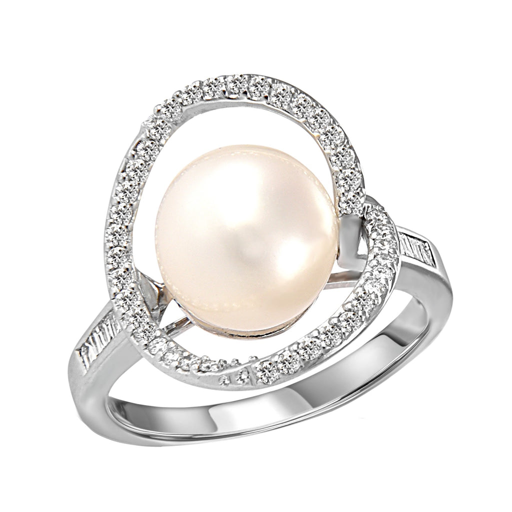 White Gold Pearl Drop Ring
